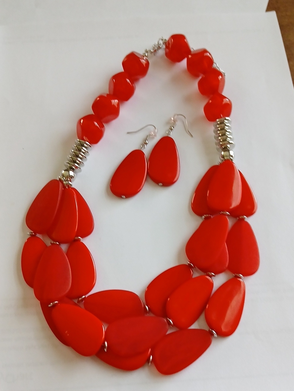 paparazzi Bright Red Teardrop Statement Necklace & Earring Set